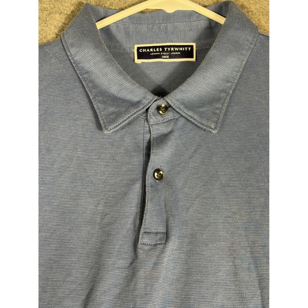 Charles Tyrwhitt Mens Blue Cotton Tencel Short Sleeve Polo Shirt Large
